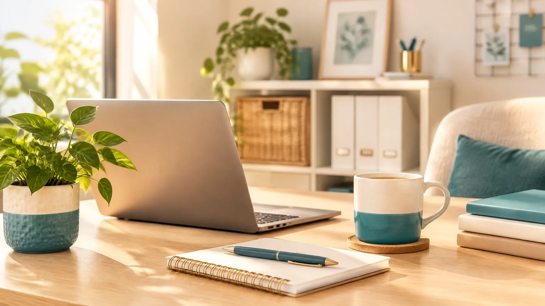 A tidy office desk in a small business workplace